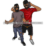 Gangster African American Man Standing Hand Holding Money Bundle Swag Hand Sign Wearing Ski Mask Design Element White Background SVG JPG PNG Vector Clipart Cricut Silhouette Cut Cutting
