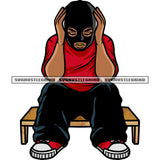 Afro Man Sitting Thinking Pose Wearing Ski Mask Design Element African American Gangster Man SVG JPG PNG Vector Clipart Cricut Silhouette Cut Cutting