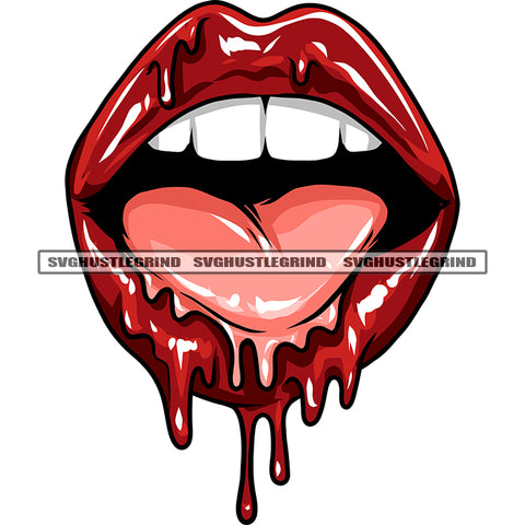 African American Woman Lips And Tongue Out Of Mouth Design Element Lips Blood Dripping White Teeth White Background SVG JPG PNG Vector Clipart Cricut Silhouette Cut Cutting