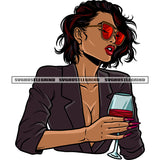 Gangster African American Woman Hand Holding Wine Glass Afro Short Hairstyle Woman Wearing Sunglass Woman Sexy Pose SVG JPG PNG Vector Clipart Cricut Silhouette Cut Cutting