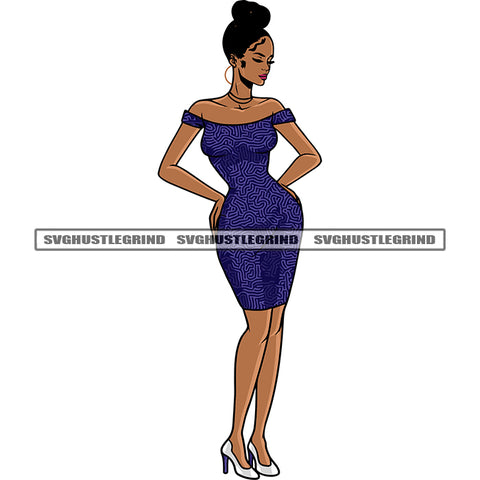 Model African American Slim Body Girls Standing And Afro Girls Wearing Hoop Earing Design Element White Background SVG JPG PNG Vector Clipart Cricut Silhouette Cut Cutting