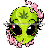 Aline Face Design Element Aline Smoking Weed Cannabis Design Element Weed Leaves On Aline Head Big Eyes White Background SVG JPG PNG Vector Clipart Cricut Silhouette Cut Cutting