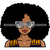 Gangster African American Woman Smile Face Wearing Sunglass Puffy Hairstyle Design Element White Background SVG JPG PNG Vector Clipart Cricut Silhouette Cut Cutting