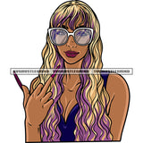 Afro Woman Showing Middle Finger African American Woman Smile Face Wearing Sunglass Golden Color Hairstyle Design Element White Background SVG JPG PNG Vector Clipart Cricut Silhouette Cut Cutting