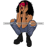 Afro Woman Wearing Sunglass Long Nail Design Element Afro Curly Hairstyle African American Woman Sitting Pose Design Element SVG JPG PNG Vector Clipart Cricut Silhouette Cut Cutting
