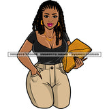 Gangster Smile Face Afro Girls Hand Holding File Book African American Woman Locus Hairstyle And Wearing Hoop Earing SVG JPG PNG Vector Clipart Cricut Silhouette Cut Cutting