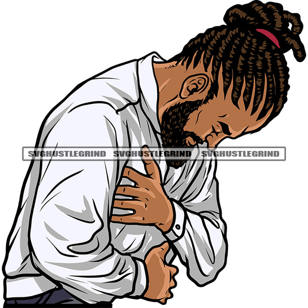 African American Sad Man Hard Praying Hand Locus Hairstyle Design Element Afro Close Eyes White Background SVG JPG PNG Vector Clipart Cricut Silhouette Cut Cutting