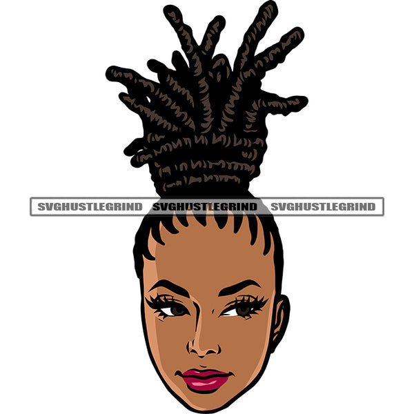 African American Girls Smile Face Locus Hairstyle Design Element White Background Red Lips Beautiful Eyes Girls SVG JPG PNG Vector Clipart Cricut Silhouette Cut Cutting