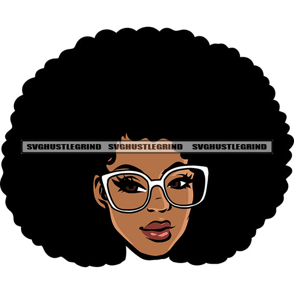 Beautiful American American Woman Wearing Sunglass Puffy Hairstyle Design Element White Background SVG JPG PNG Vector Clipart Cricut Silhouette Cut Cutting