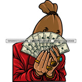 Money Cartoon Character Hand Holding Money Note And Hide Face Wearing Lot Of Fingering Design Element SVG JPG PNG Vector Clipart Cricut Silhouette Cut Cutting