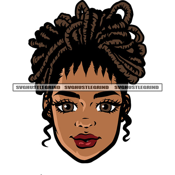 Locus Hairstyle African American Woman Smile Face Beautiful Afro Woman Head Design Element White Background SVG JPG PNG Vector Clipart Cricut Silhouette Cut Cutting