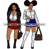 Beautiful African American Woman Wearing Sports Dress Curly And Puffy Hairstyle Hand Holding Bag Design Element White Background SVG JPG PNG Vector Clipart Cricut Silhouette Cut Cutting