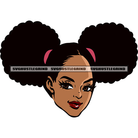 Smile Face African American Gangster Girls Head And Face Design Element Cute Eyes Puffy Hairstyle White Background SVG JPG PNG Vector Clipart Cricut Silhouette Cut Cutting