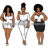 Plus Size Woman Standing Both Afro Curly Hairstyle Wearing Sexy Dress Design Element Locus Hairstyle Smile Face White Background SVG JPG PNG Vector Clipart Cricut Silhouette Cut Cutting