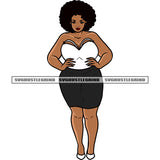 Smile Face Plus Size Woman Standing Puffy Hairstyle White Background Wearing Sexy Dress SVG JPG PNG Vector Clipart Cricut Silhouette Cut Cutting