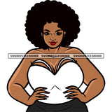 Puffy Hairstyle African American Plus Size Woman Smile Face Sexy Body Design Element Wearing White Color Dress White Background Long Nail SVG JPG PNG Vector Clipart Cricut Silhouette Cut Cutting