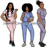 African American Nurse Medical Students Standing Curly Long Hairstyle Locus And Puffy Hairstyle Design Element Smile Face White Background SVG JPG PNG Vector Clipart Cricut Silhouette Cut Cutting