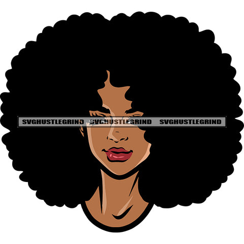 African American Puffy Hairstyle Nurses Woman Smile Face White Background Design Element Red Lips SVG JPG PNG Vector Clipart Cricut Silhouette Cut Cutting