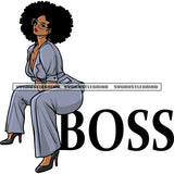 Boss Quote African American Woman Sitting On Quote Afro Girls Wearing Sunglass Puffy Hairstyle Nurses Design Element White Background SVG JPG PNG Vector Clipart Cricut Silhouette Cut Cutting