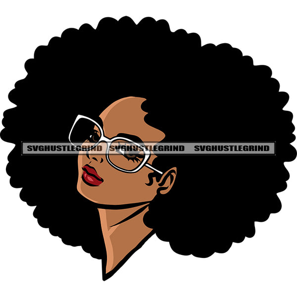 Smile Face African American Woman Smile Face Afro Girls Wearing Sunglass Puffy Hairstyle Design Element White Background SVG JPG PNG Vector Clipart Cricut Silhouette Cut Cutting