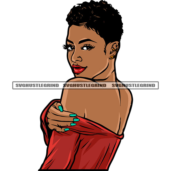 Sexy Afro Girls Side Pose Design Element African American Beautiful Woman Face Afro Short Hairstyle White Background SVG JPG PNG Vector Clipart Cricut Silhouette Cut Cutting
