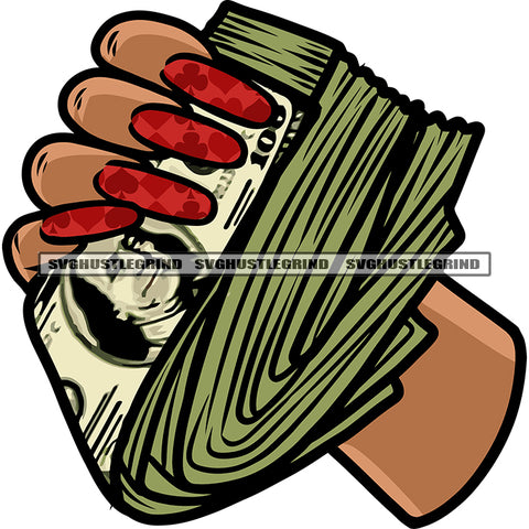 Woman Hand Holding Money Note African American Woman Hand Holding Money Note Design Element Long Nail White Backgrond SVG JPG PNG Vector Clipart Cricut Silhouette Cut Cutting