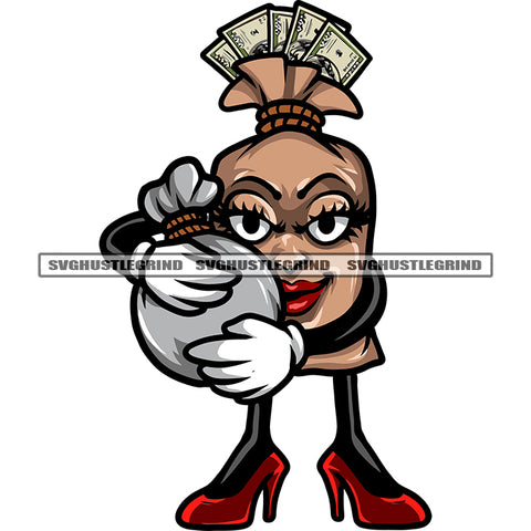 Gangster Money Bag Hand Holding Money Bag Smile Face Design Element Dripping Money White Background Smile Face SVG JPG PNG Vector Clipart Cricut Silhouette Cut Cutting
