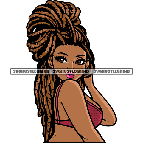 Sexy Melanin Woman Wearing Bikini African American Woman Locus Hairstyle Cute Side Face Design Element SVG JPG PNG Vector Clipart Cricut Silhouette Cut Cutting