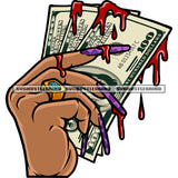 African American Woman Hand Holding Money Note Blood Dripping On Note Wearing Dimond Ring Long Nail White Background SVG JPG PNG Vector Clipart Cricut Silhouette Cut Cutting