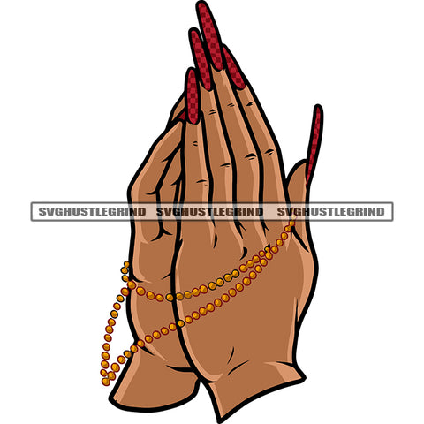 African American Woman Hand Hard Praying Hand Long Nail Design Element White Background SVG JPG PNG Vector Clipart Cricut Silhouette Cut Cutting