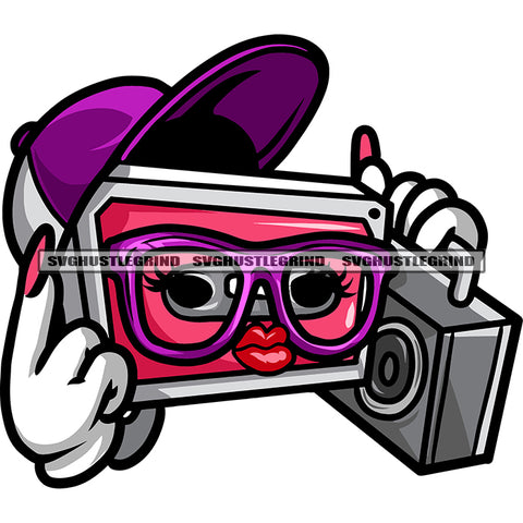 Cartoon Music Box Long Nail Cartoon Character Hand Holding Music Box Design Element Wearing Sunglass White Background SVG JPG PNG Vector Clipart Cricut Silhouette Cut Cutting