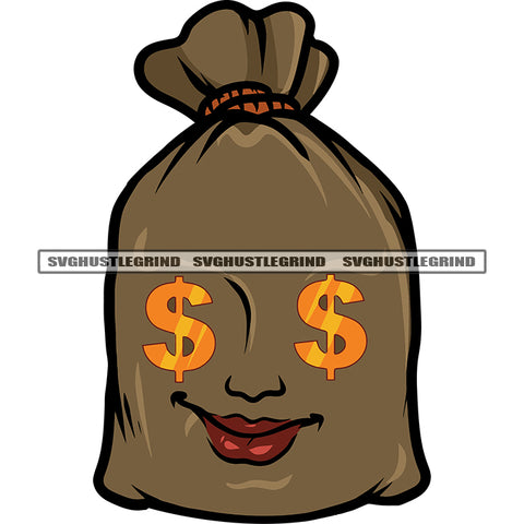 Smile Face Money Bag On Floor Dollar Sign On Eyes Design Element White Background Gangster Thief Bag SVG JPG PNG Vector Clipart Cricut Silhouette Cut Cutting