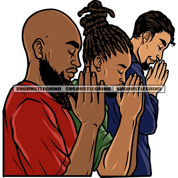 Gangster African American Man Hard Praying Hand Close Eyes Afro Short Hairstyle Bald Head Locus Hairstyle Design Element SVG JPG PNG Vector Clipart Cricut Silhouette Cut Cutting