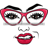 Woman Face Artwork Design Element African America Face Wearing Sunglass Red Color Lips White Background SVG JPG PNG Vector Clipart Cricut Silhouette Cut Cutting
