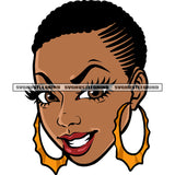 Smile Face African American Woman Wearing Hoop Earing Afro Short Hairstyle Design Element White Background SVG JPG PNG Vector Clipart Cricut Silhouette Cut Cutting