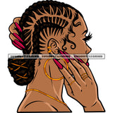 Beautiful African American Head Design Element Wearing Hoop Earing Long Nail Afro Short Hairstyle Design Element SVG JPG PNG Vector Clipart Cricut Silhouette Cut Cutting