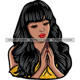 Melanin African American Woman Hard Praying Hand Smile Face Long Hairstyle Design Element White Background SVG JPG PNG Vector Clipart Cricut Silhouette Cut Cutting