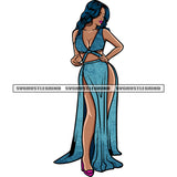Sexy African American Woman Standing Black Beauty Long Hairstyle Melanin Black Beauty Woman Model Pose White Background SVG JPG PNG Vector Clipart Cricut Silhouette Cut Cutting
