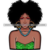 Melanin Gangster African American Woman Face Design Element Black Beauty Wearing Hoop Earing Puffy Afro Hairstyle SVG JPG PNG Vector Clipart Cricut Silhouette Cut Cutting
