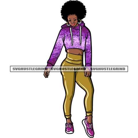 Slim Black Beauty Melanin Woman Standing African American Woman Puffy Hairstyle Design Element SVG JPG PNG Vector Clipart Cricut Silhouette Cut Cutting