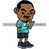Black Melanin Man Showing Middle Finger African American Man Wearing T-Shirt And Half Pant White Background Design Element Afro Short Hairstyle SVG JPG PNG Vector Clipart Cricut Silhouette Cut Cutting
