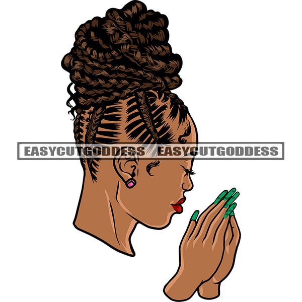 Hard Praying Hand Melanin Woman Face Design Element Afro Hairstyle Long Nail African American Woman Face SVG JPG PNG Vector Clipart Cricut Silhouette Cut Cutting