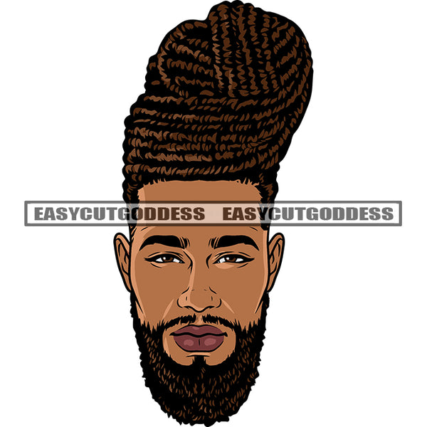 African American Man Locus Hairstyle Face Design Element Beautiful Melanin Man Face And Eyes White Background Long Beard Style SVG JPG PNG Vector Clipart Cricut Silhouette Cut Cutting
