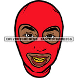 Golden Teeth African American Man Wearing Red Color Ski Mask Afro Boy Head Design Element White Background SVG JPG PNG Vector Clipart Cricut Silhouette Cut Cutting