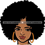 Smile Face African American Woman Head Design Element Puffy Hairstyle Wearing Hoop Earing White Background SVG JPG PNG Vector Clipart Cricut Silhouette Cut Cutting