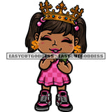 Cute Smile Face African American Baby Girls Standing Hand Holding Money Note Crown On Head Design Element White Background SVG JPG PNG Vector Clipart Cricut Silhouette Cut Cutting