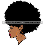 African American Black Beauty Woman Face Design Element Afro Girls Wearing Hoop Earing Side Face Pose Puffy Hairstyle SVG JPG PNG Vector Clipart Cricut Silhouette Cut Cutting