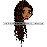 Beautiful African American Woman Face Design Element Curly Long Hairstyle Design Element White Background SVG JPG PNG Vector Clipart Cricut Silhouette Cut Cutting