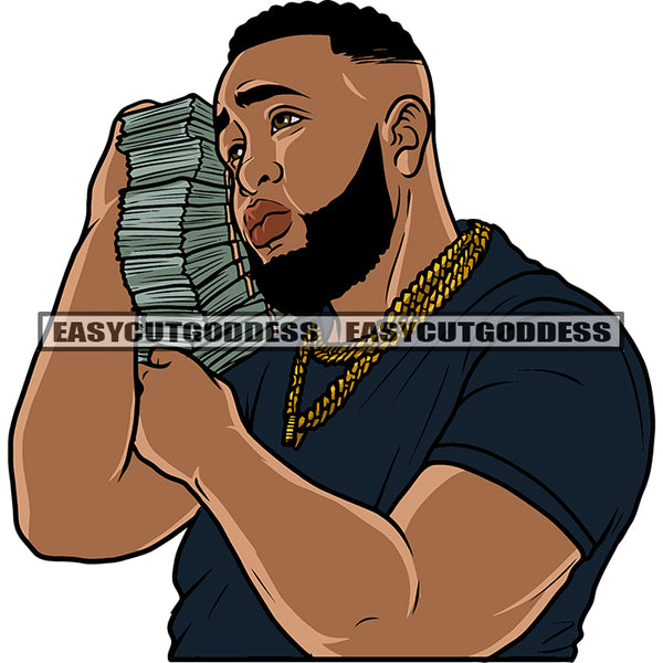 Afro Plus Size Man Hand Holding Lot Of Money Note African American Gangster Man Attitude Face Beard Style Design Element SVG JPG PNG Vector Clipart Cricut Silhouette Cut Cutting