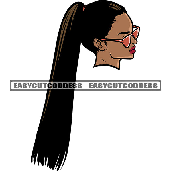Afro Girls Head Design Element Long Hairstyle African American Woman Wearing Sunglass White Background SVG JPG PNG Vector Clipart Cricut Silhouette Cut Cutting